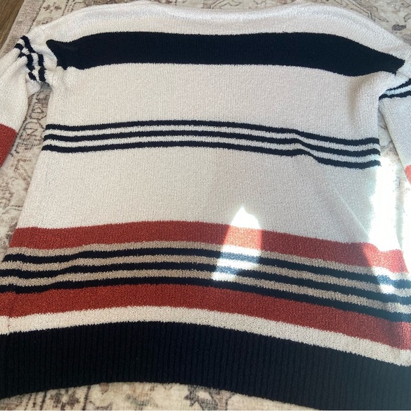 Soft Striped Crewneck Sweater - Black, White, and Rust - Picture 9 of 10